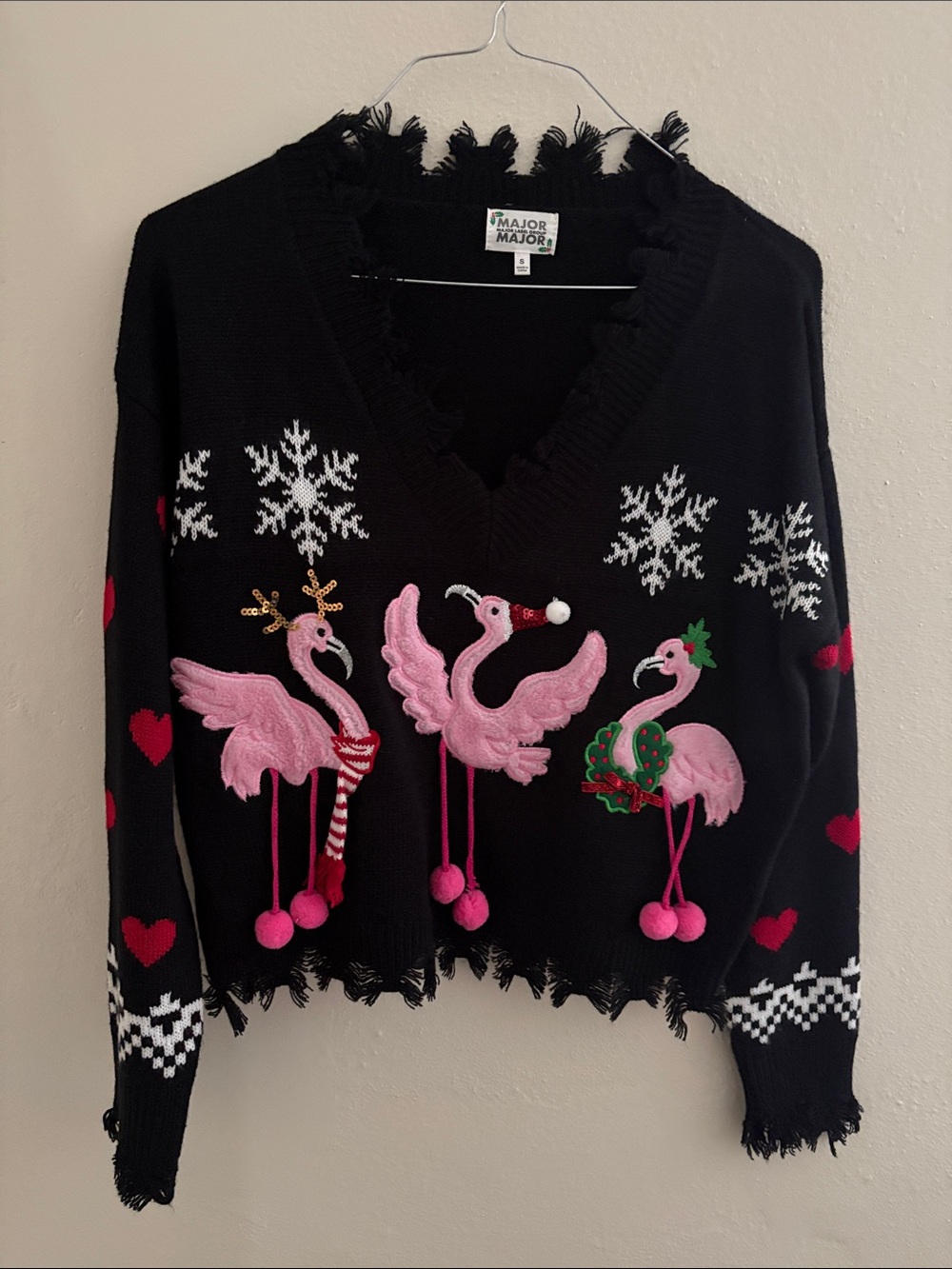 Ugly Christmas Sweater / Black Holiday Flamingo Sweater